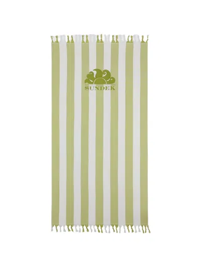 Sundek Jacquard Striped Beach Towel In Green