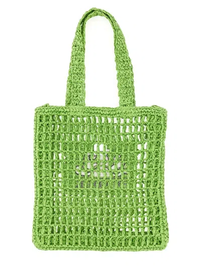 Sundek Logo-handled Paper Shoulder Bag In Green