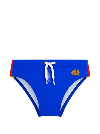 Sundek Kids' Logo-patch Drawstring Swim Briefs In Blue