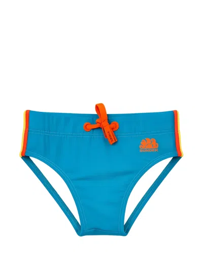 Sundek Kids' Logo-print Drawstring Swim Briefs In Blue