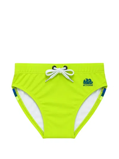 Sundek Kids' Logo-print Drawstring Swim Briefs In Green