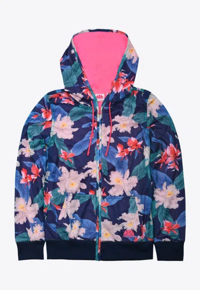 Sundek Maggie Fleece Floral Print Hooded Jacket In Blue