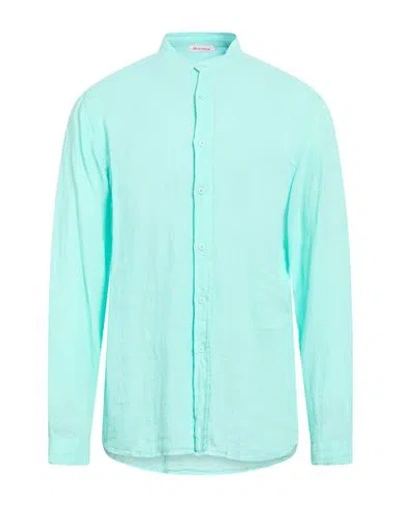 Sundek Man Shirt Light Green Size Xxl Linen In Blue