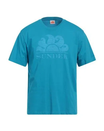 Sundek Man T-shirt Azure Size L Cotton In Blue