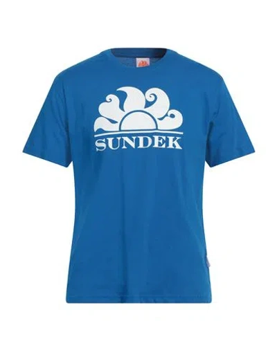 Sundek Man T-shirt Azure Size L Cotton In Blue