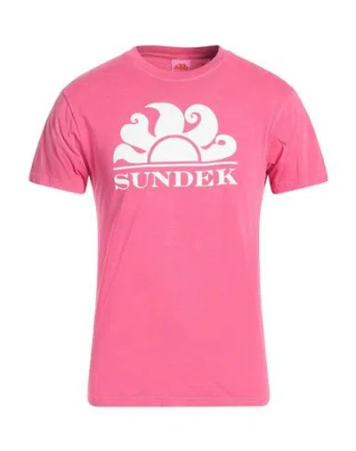 Sundek Man T-shirt Fuchsia Size S Cotton In Pink