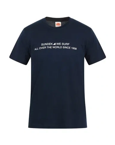 Sundek Man T-shirt Navy Size Xxl Cotton In Blue