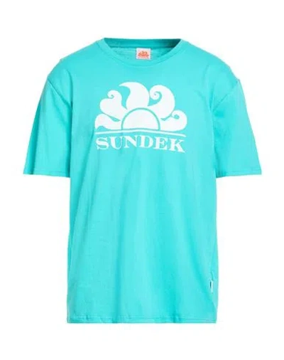 Sundek Man T-shirt Turquoise Size Xl Cotton In Blue