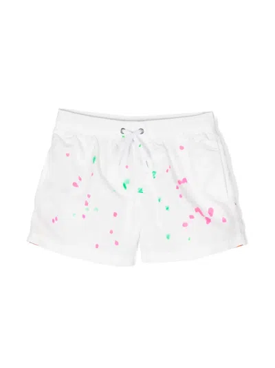 Sundek Kids' Paint-splatter Detail Swim Shorts In 白色