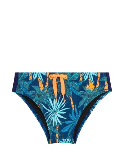 Sundek Kids' Palm-print Drawstring Swimming Trunks In Blue