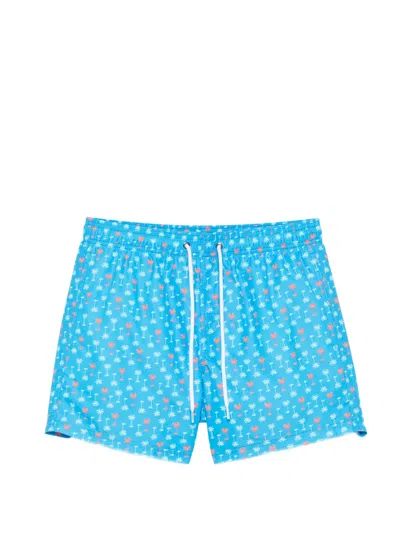 Sundek Palm-tree-pattern Swim Shorts In Blue