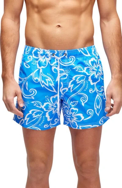 Sundek Print Swim Trunks In Blue