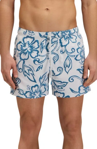 Sundek Print Swim Trunks In Blue