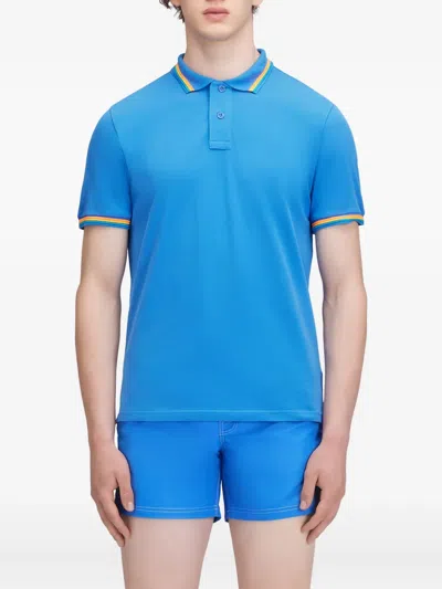 Sundek Rainbow-striped Collar Polo Shirt In Blue