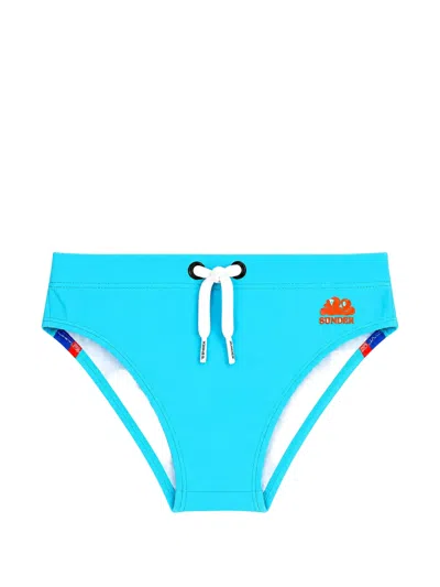 Sundek Kids' Rainbow-stripe Drawstring Swim Briefs In Blue