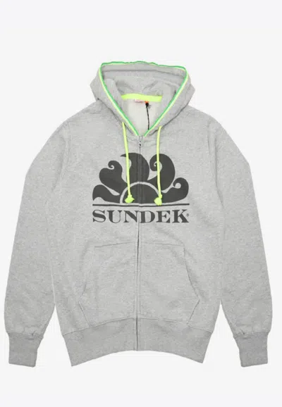 Sundek Sean Fleece Zip-up Cotton Sweatshirt With Hood In Grey