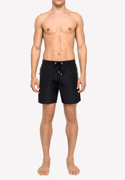 Sundek Stretch Waist Mid-length Swim Trunks In Black
