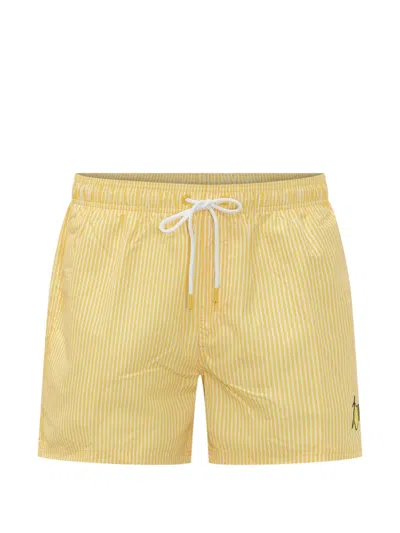 Sundek Striped Drawstring Swim Shorts In Brown