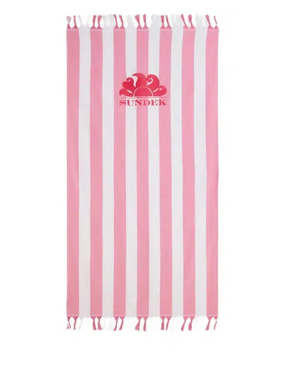 Sundek Striped Logo Towel In Pink