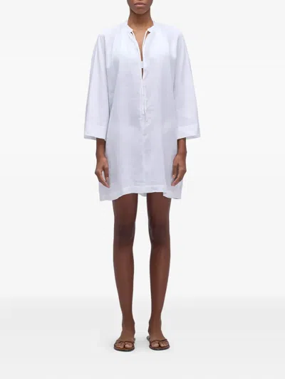 Sundek Three-quarter Sleeve Linen Mini Dress In Gray
