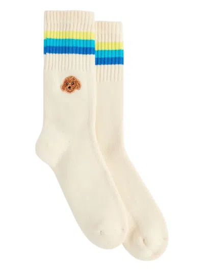 Sundek X Pelo Foundation Striped Dog-embroidered Socks In Gold