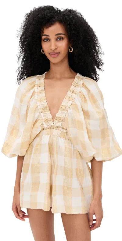 Sundress Alicia Jumpsuit Gingham Gold In Multi