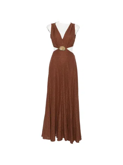 Sundress Edvige Cut-out Lace-patterned Maxi Dress In Brown