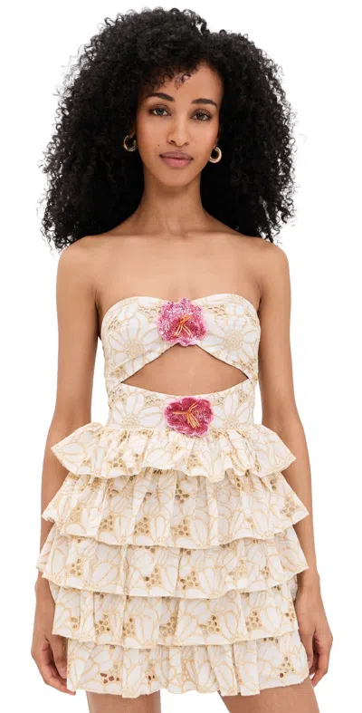 Sundress Hortensia Dress Eyelet Flower Gold In Neutral