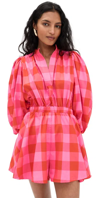 Sundress Inacia Romper Big Gingham Red And Pink