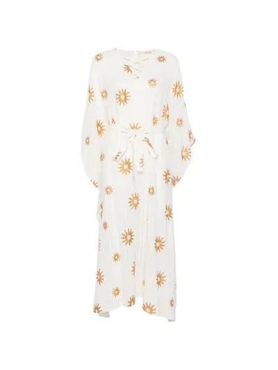 Sundress Lavande Sun-print Lace-up Kaftan In White