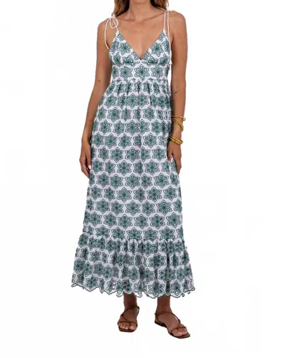 Sundress Louve Long Maxi Dress In Green Eyelet In Blue