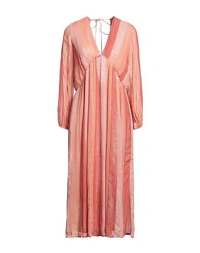 Sundress Woman Midi Dress Coral Size Xs/s Viscose, Metallic Fiber In Pink