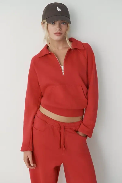 Sundry 100% Cotton Half Zip Sweatshirt In Red