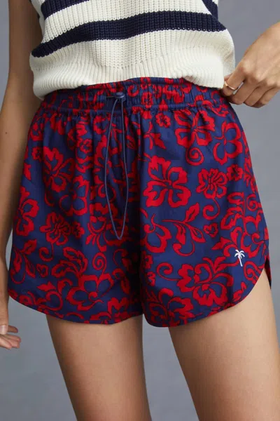 Sundry Aloha Pull On Drawstring Shorts In Navy In Red