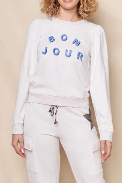 Sundry Bonjour Puff Sleeve Sweatshirt In Oyster In White