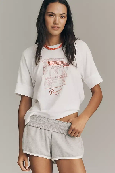 Sundry Cafe Fleur Boyfriend T-shirt Top In White