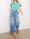 Sundry Candy Striped Popover Top In Green