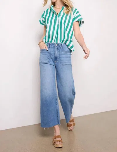 Sundry Candy Striped Popover Top In Green