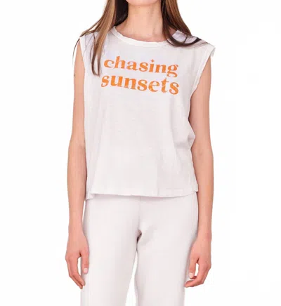 Sundry Chasing Sunsets Tank Top In White Orange