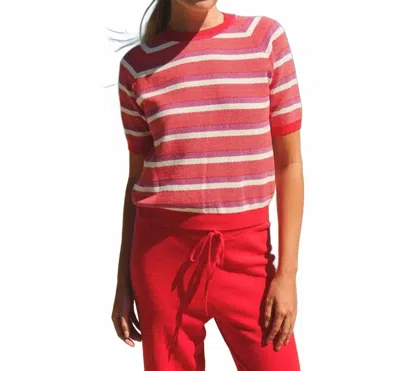 Sundry Crew Neck Stripe Raglan Sweater In Vermillion In Multi
