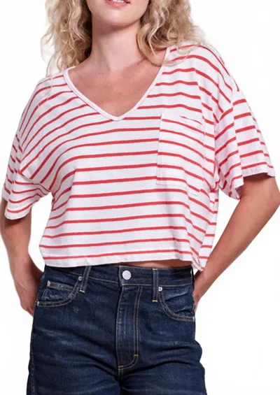 Sundry Crop V-neck Stripe Tee In Optic White In Pink