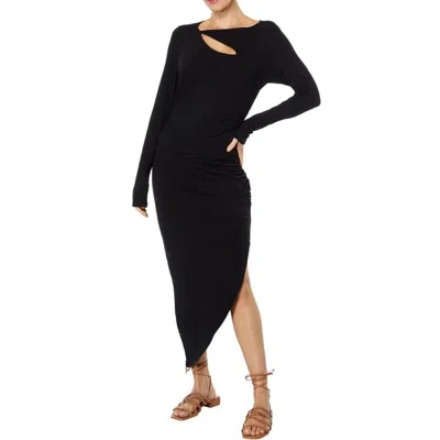 Sundry Drape Midi Dress Black Cutout Asymmetrical Hem