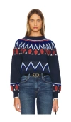 Sundry Fair Isle Crew Neck Sweater Deep Navy In Navy