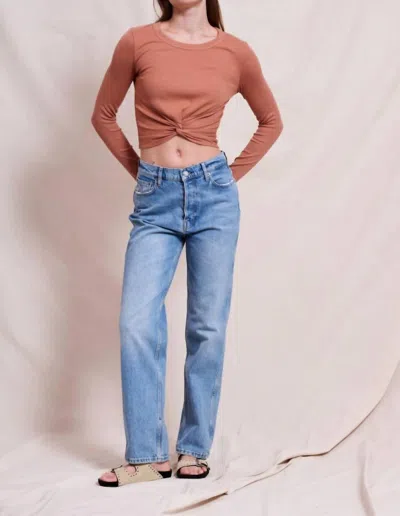 Sundry Front Twist Long Sleeve T-shirt In Vintage Rust