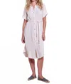 Sundry Gauze Roll Sleeve Shirt Dress In Oyster In White