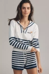 Sundry Lace-up Long-sleeve Pullover In Blue