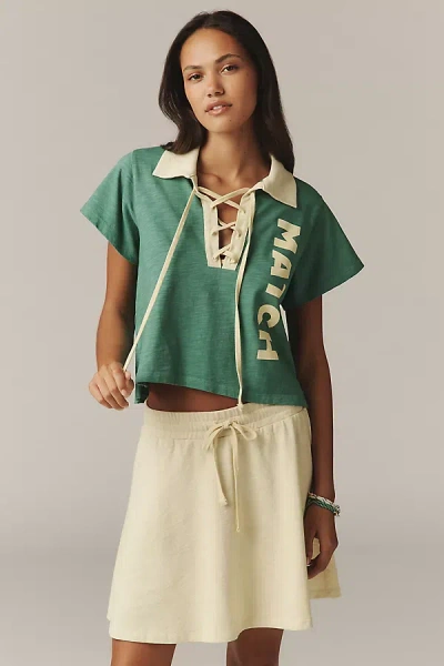 Sundry Lace-up Polo Shirt Top In Green
