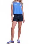 Sundry Le Fleur Cropped Muscle Tank In Lagoon Blue In Black