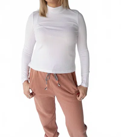 Sundry Long Sleeve Mock Neck Top In White