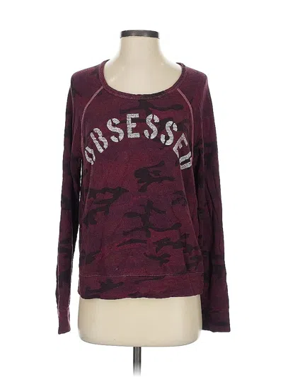 Pre-owned Sundry Long Sleeve Top Burgundy Scoop Neck Tops